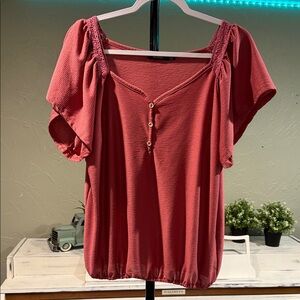 Women's Red Blouse with Button Detail